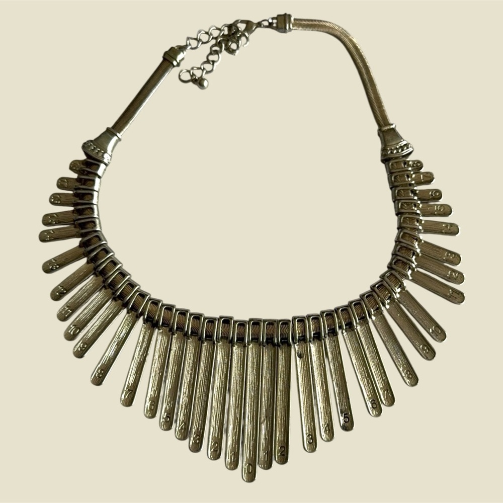 Silver Tone Fringe Chunky Statement Necklace - Picture 5 of 5